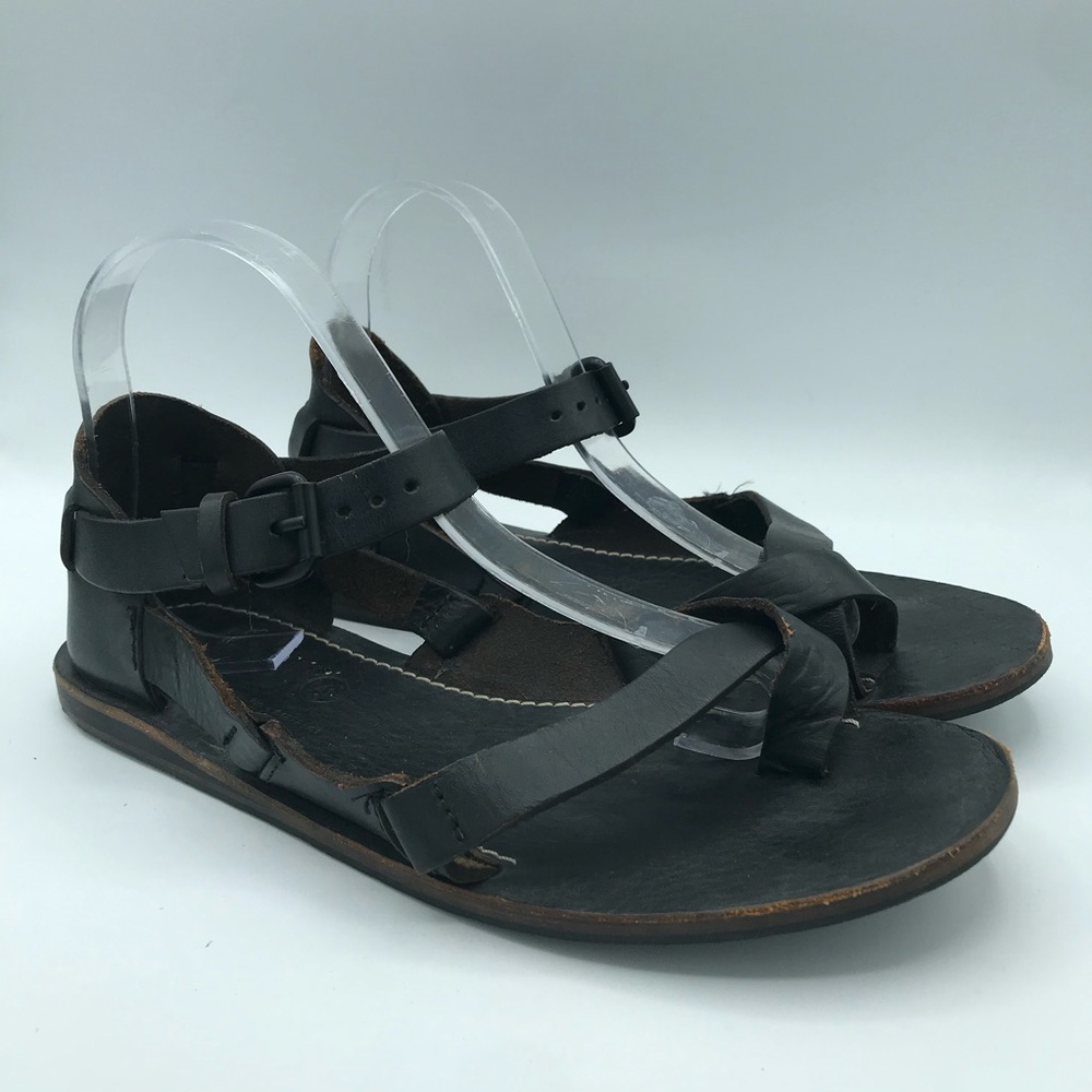 AllSaints BLACK LEATHER SANDALS SHOES Sz 41 US 10 Minimalist Strappy Jerusalem